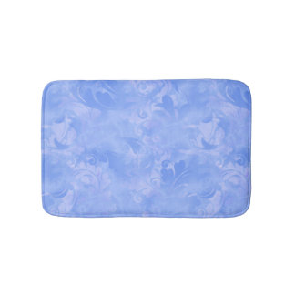 Periwinkle Blue Abstract Feather Pattern Bath Mat