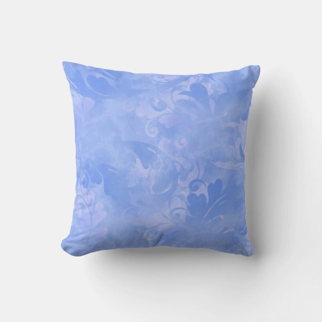 Periwinkle Blue Abstract Feather Pattern Cushion (Front)