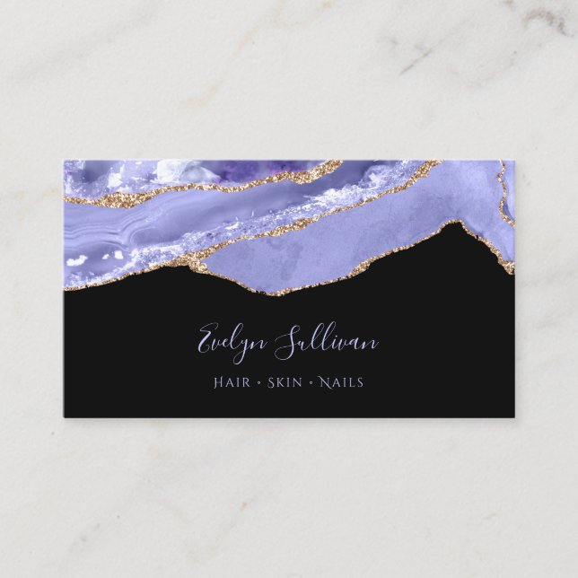 Periwinkle blue agate black business card (Front)