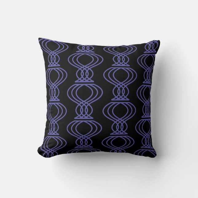 Periwinkle Blue and Black Finial Pattern 2-Sided Cushion (Front)