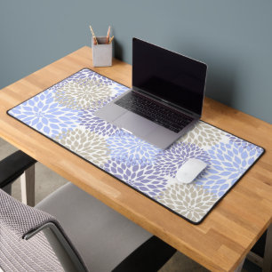 Periwinkle Blue and Gray Dahlia Floral Desk Mat