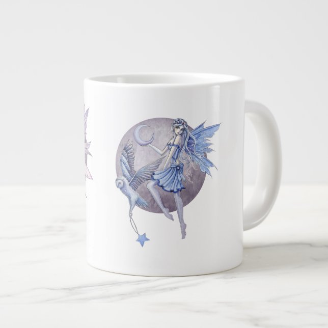 Periwinkle Blue and Purple Moon Fairies Large Coffee Mug (Front Right)