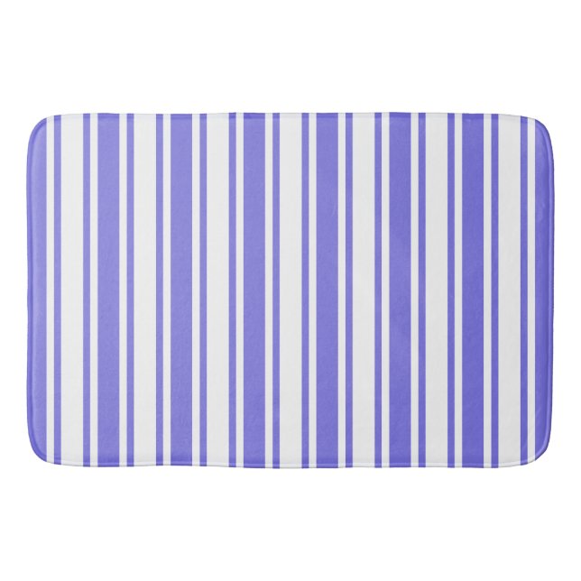 Periwinkle blue and white candy stripes bath mat (Front)