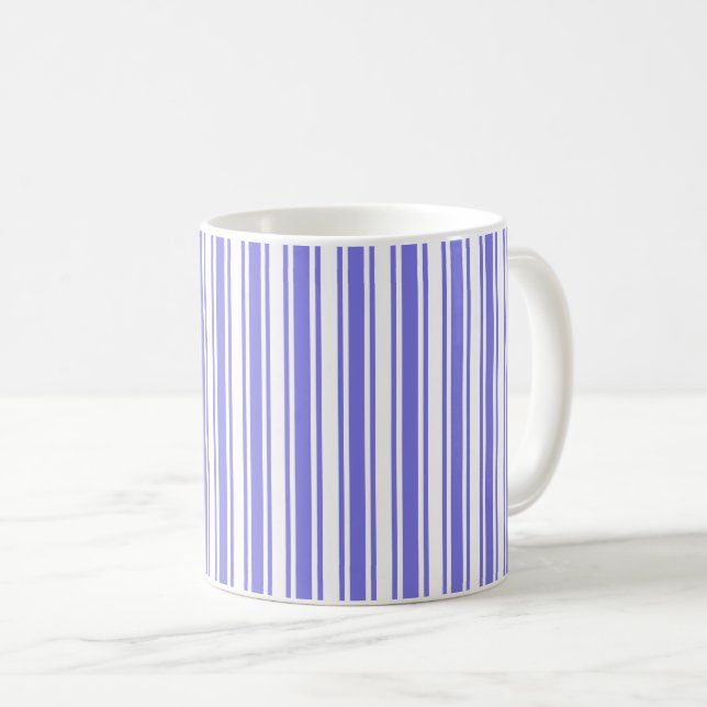 Periwinkle blue and white candy stripes coffee mug (Front Right)
