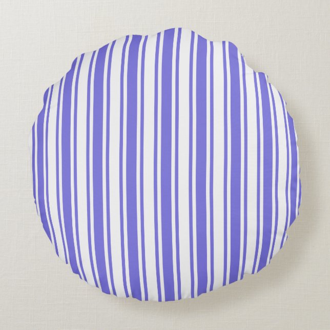 Periwinkle blue and white candy stripes round cushion (Back)