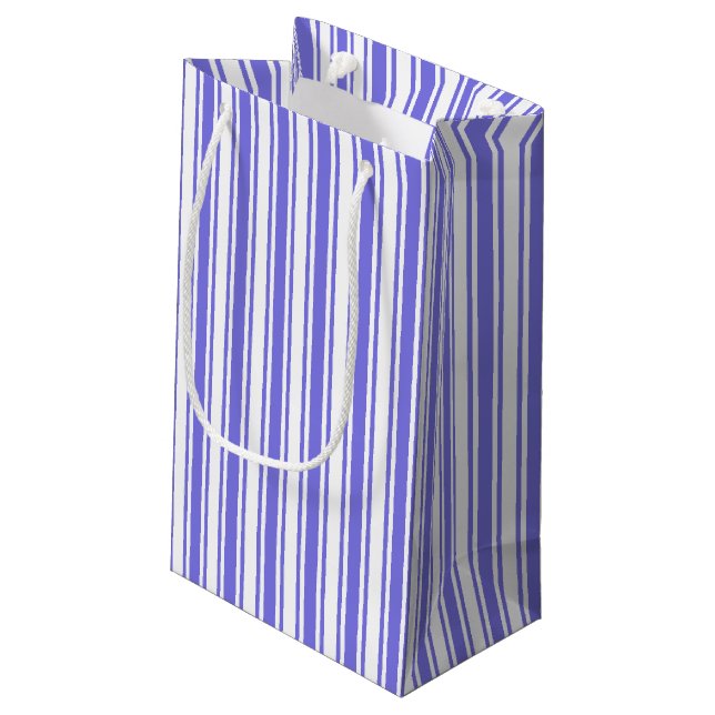 Periwinkle blue and white candy stripes small gift bag (Back Angled)