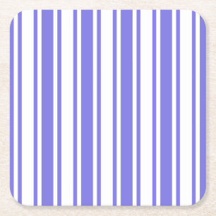 Periwinkle blue and white candy stripes square paper coaster