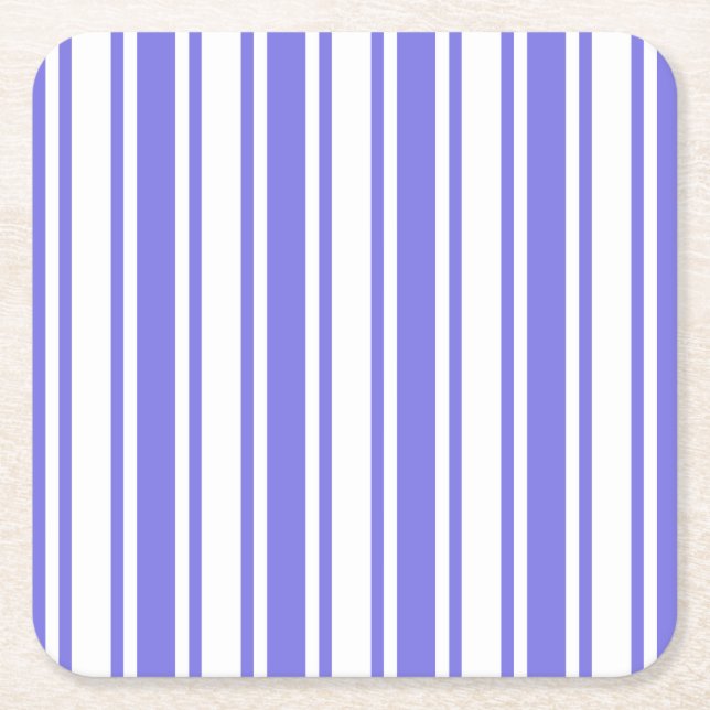 Periwinkle blue and white candy stripes square paper coaster (Front)