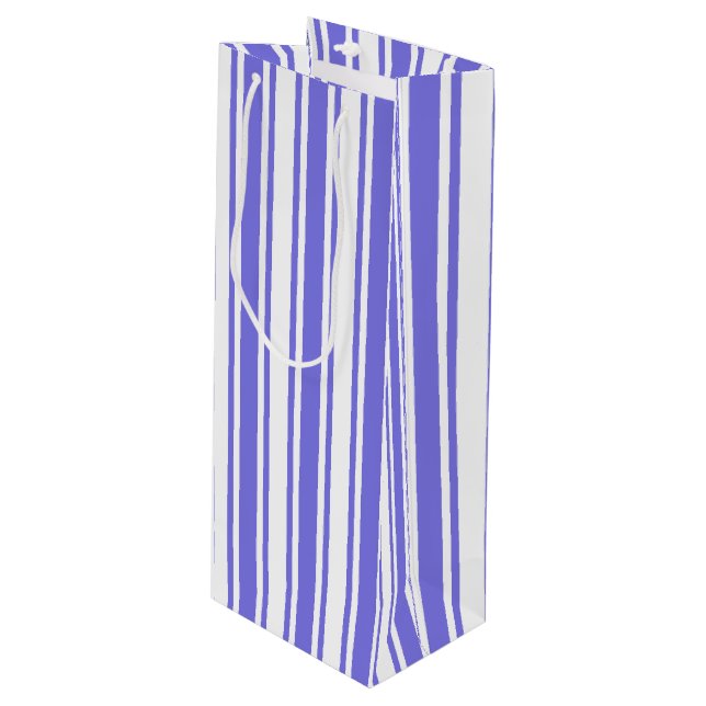 Periwinkle blue and white candy stripes wine gift bag (Front Angled)