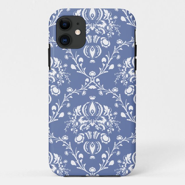 Periwinkle Blue and White Damask Case-Mate iPhone Case (Back)