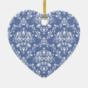 Periwinkle Blue and White Damask Ceramic Tree Decoration