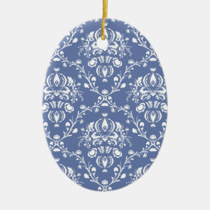 Periwinkle Blue and White Damask Ceramic Tree Decoration