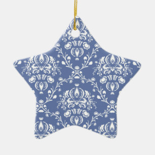 Periwinkle Blue and White Damask Ceramic Tree Decoration