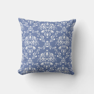 Periwinkle Blue and White Damask Cushion