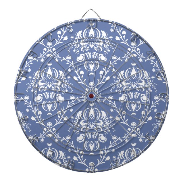 Periwinkle Blue and White Damask Dartboard (Front)