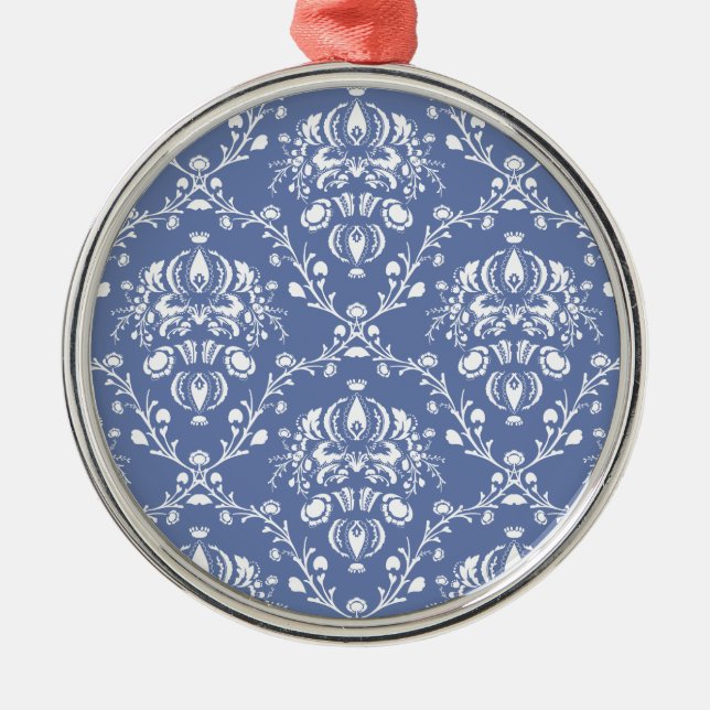Periwinkle Blue and White Damask Metal Tree Decoration (Front)