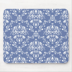 Periwinkle Blue and White Damask Mouse Mat