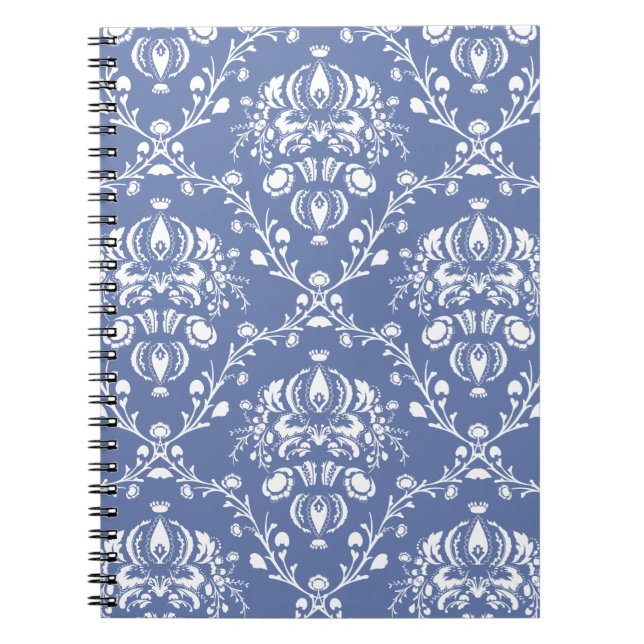 Periwinkle Blue and White Damask Notebook (Front)