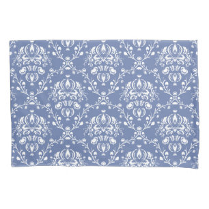 Periwinkle Blue and White Damask Pillowcase