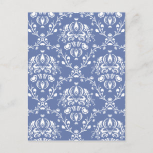 Periwinkle Blue and White Damask Postcard