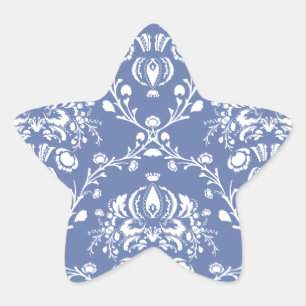 Periwinkle Blue and White Damask Star Sticker