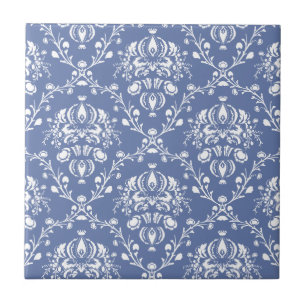 Periwinkle Blue and White Damask Tile