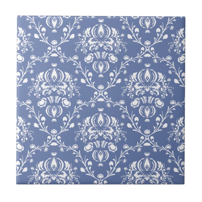 Periwinkle Blue and White Damask Tile (Front)
