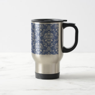 Periwinkle Blue and White Damask Travel Mug