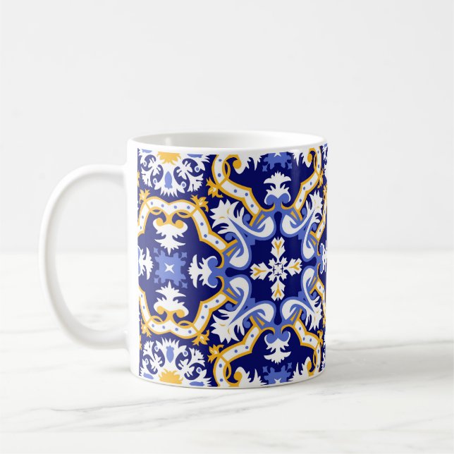 💙💛 periwinkle, blue and yellow Azulejos  Coffee Mug (Left)