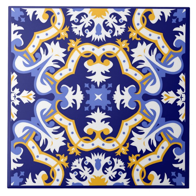 💙💛 periwinkle, blue and yellow Azulejos  Tile (Front)