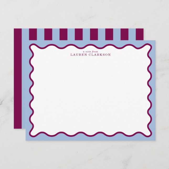 Periwinkle Blue & Berry Plum Wavy Note Card (Front/Back)