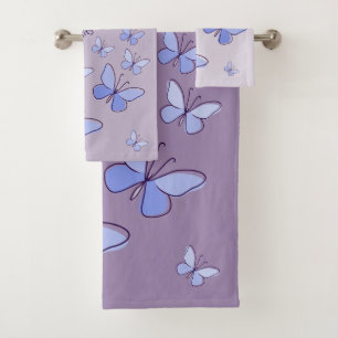 Periwinkle Blue Butterfly Flutter Lavender Grey Bath Towel Set