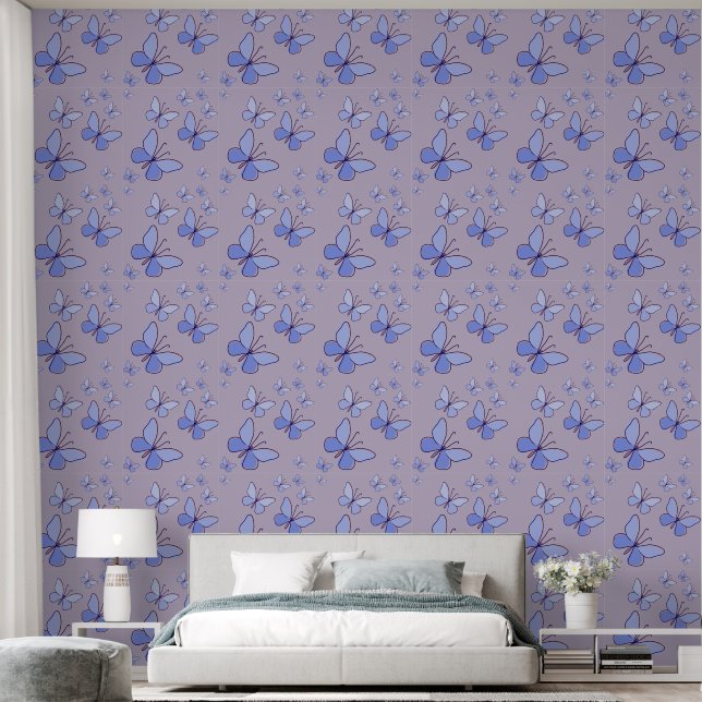 Periwinkle Blue Butterfly Flutter Lavender Grey Wallpaper (Bedroom)