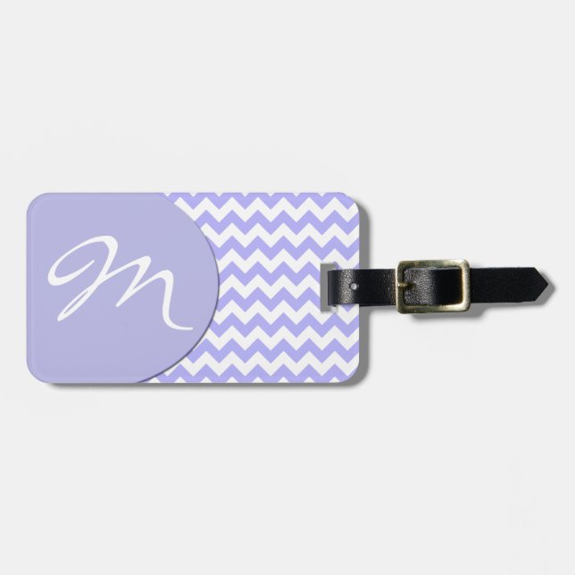 Periwinkle Blue Chevron Monogram Luggage Tag (Front Horizontal)