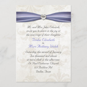 Periwinkle Blue & Cream Damask Wedding Invitation