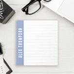 Periwinkle Blue Custom Name Lined Notepad<br><div class="desc">Personalised lined notepad with your name in white letters written across the side against a periwinkle blue.</div>