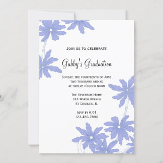 Periwinkle Blue Daisies Graduation Party Invite