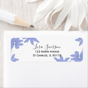 Periwinkle Blue Daisies on White Return Address