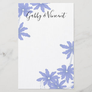 Periwinkle Blue Daisies on White Wedding Stationery