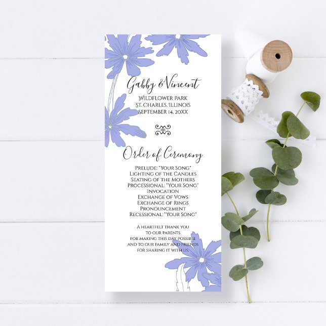 Periwinkle Blue Daisies Wedding Program Programme (Creator Uploaded)