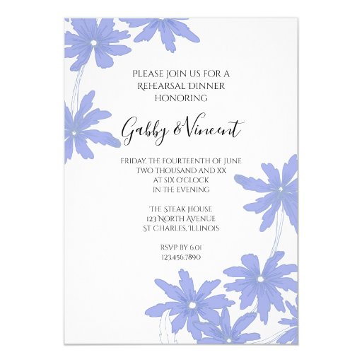 Image of Periwinkle Blue Daisies Wedding Rehearsal Dinner Invitation