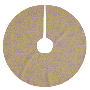 Periwinkle Blue Damask Old World Gold Brushed Polyester Tree Skirt
