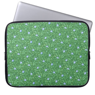 Periwinkle Blue Dark Green Country-style Floral Laptop Sleeve