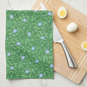 Periwinkle Blue Dark Green Country-style Floral Tea Towel