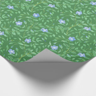 Periwinkle Blue Dark Green Country-style Floral Wrapping Paper