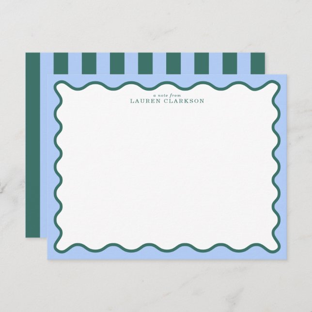 Periwinkle Blue & Deep Teal Wavy Note Card (Front/Back)