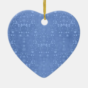 Periwinkle Blue Fancy Floral Damask Pattern Ceramic Tree Decoration