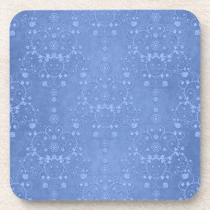 Periwinkle Blue Fancy Floral Damask Pattern Coaster