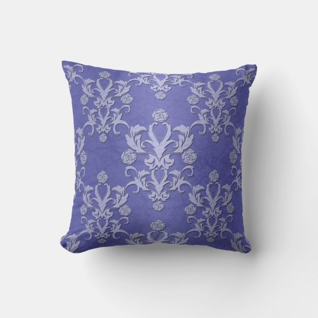 Periwinkle Blue Fancy Floral Damask Pattern Cushion (Front)
