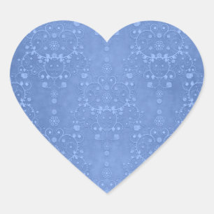 Periwinkle Blue Fancy Floral Damask Pattern Heart Sticker